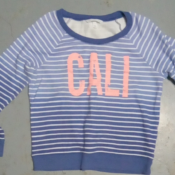 Victoria Secret Blue and White Striped Ombre Effect Sweatshirt with CALI Print - Picture 1 of 12